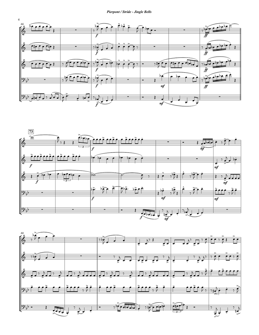 Jingle Bells Creole Style for Brass Quintet Brass Quintet scores gallery preview page 4