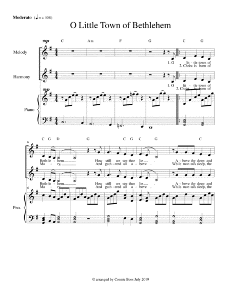 O Little Town of Bethlehem - SA and Piano SA scores gallery preview page 1