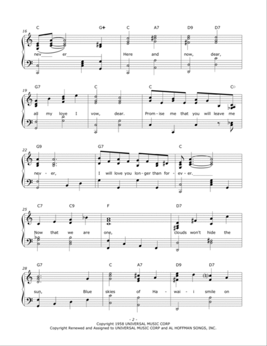 Hawaiian Wedding Song (ke Kali Nei Au) Voice scores gallery preview page 2