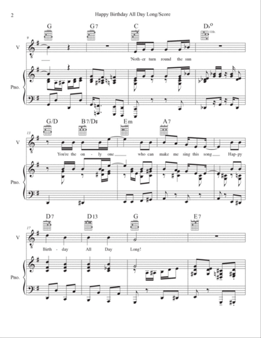 Happy Birthday All Day Long Piano, Vocal, Guitar scores gallery preview page 2