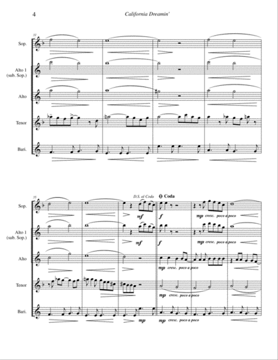 California Dreamin' Saxophone Quartet scores gallery preview page 6