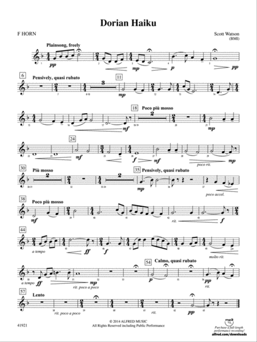 Dorian Haiku: 1st F Horn Concert Band scores gallery preview page 1