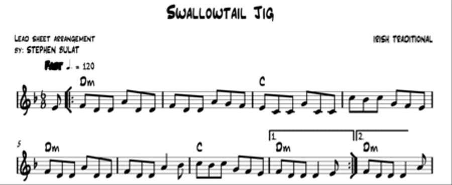 Swallowtail Jig (Irish Traditional) - Lead sheet (key of Dm) Large Ensemble scores gallery preview page 2