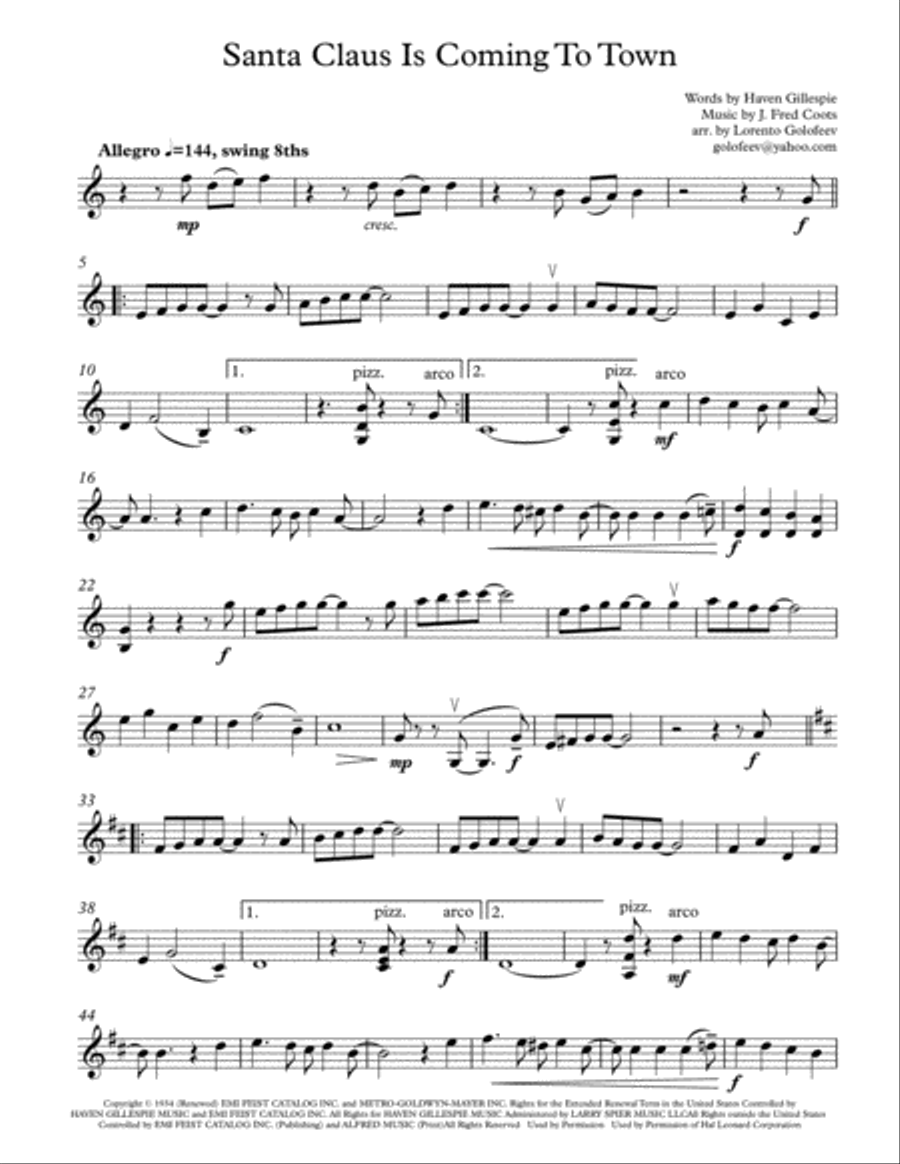 Santa Claus Is Comin' To Town String Trio scores gallery preview page 1