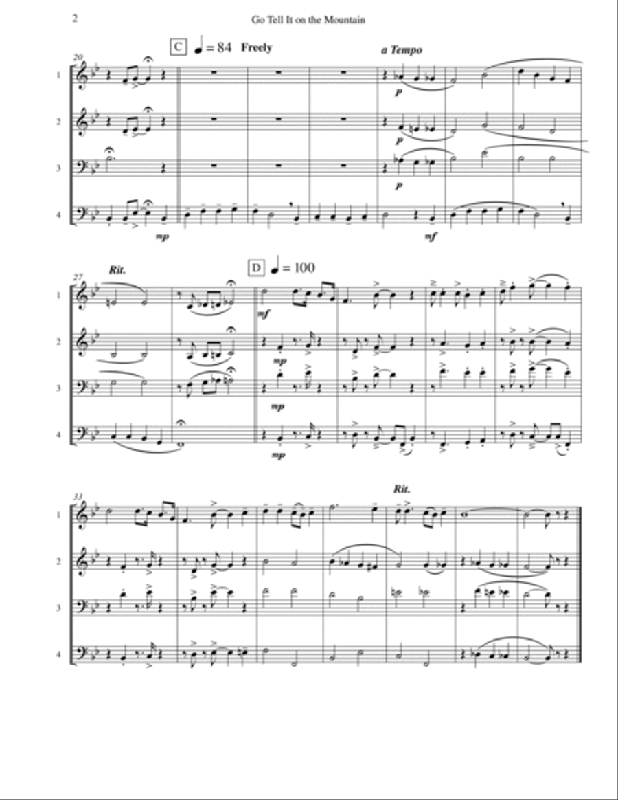 Go Tell It on the Mountain (Brass Quartet) Brass Quartet scores gallery preview page 3