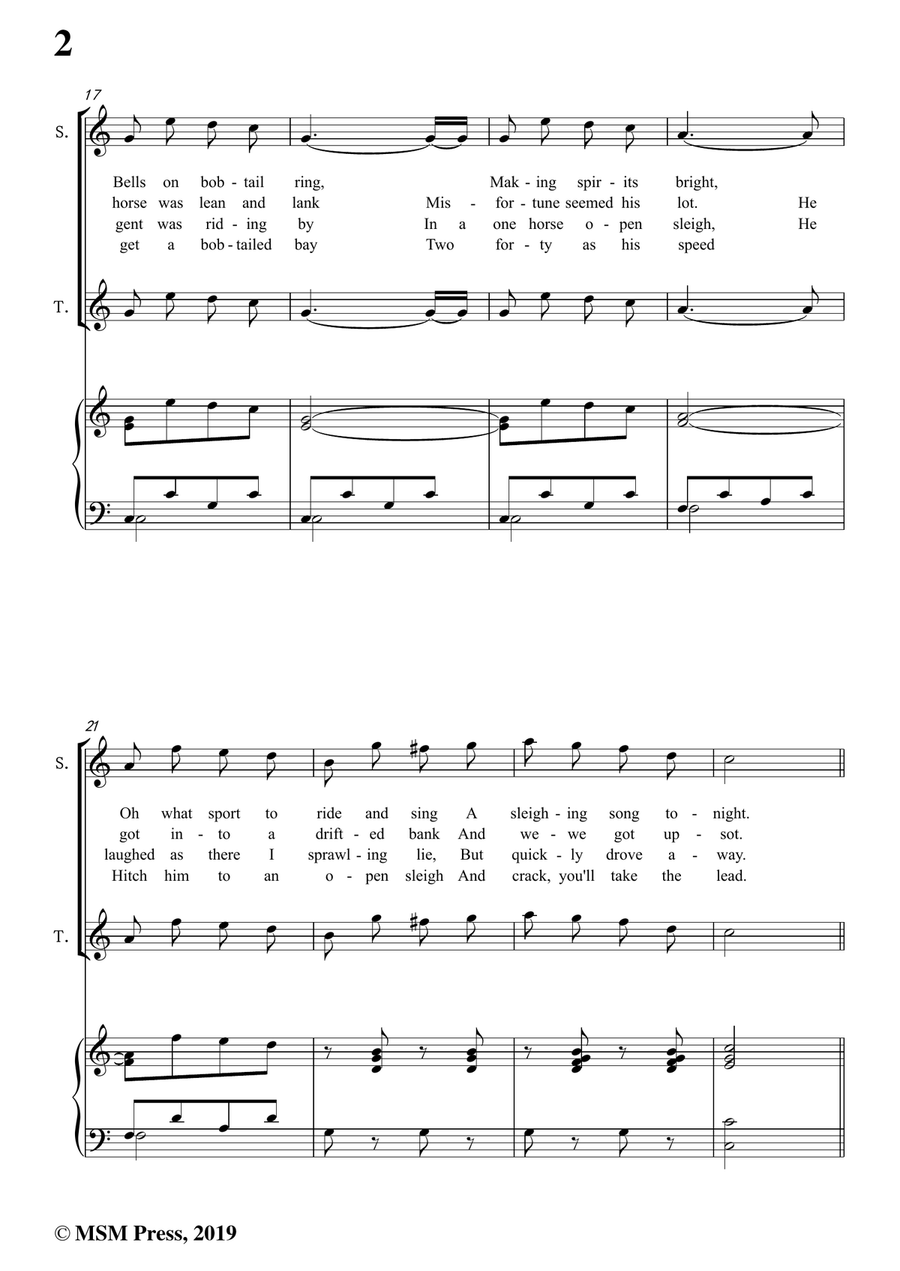 Pierpont-Jingle Bells(The One Horse Open Sleigh),in C Major,for Quatre Chorales 4-Part scores gallery preview page 4