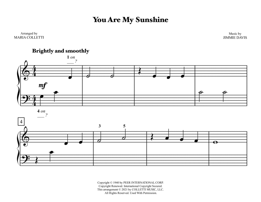You Are My Sunshine Easy Piano scores gallery preview page 1