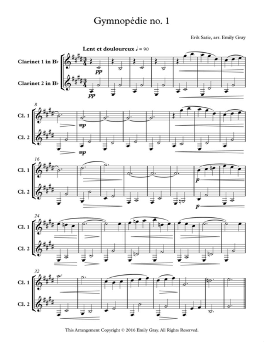 Three Gymnopedies (Clarinet Duet)