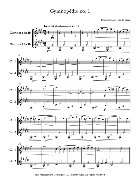 Three Gymnopedies (Clarinet Duet)