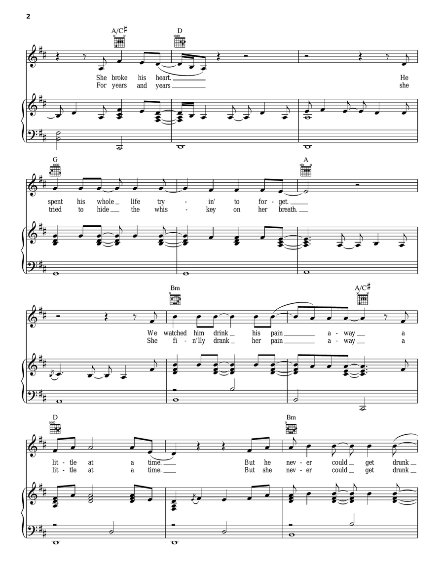 Whiskey Lullaby Piano, Vocal, Guitar scores gallery preview page 2
