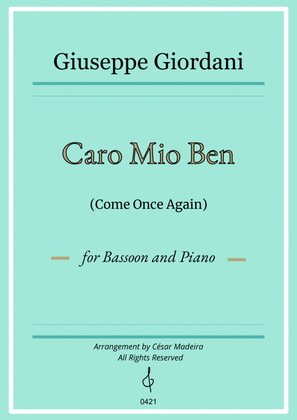 Caro Mio Ben (Come Once Again) - Bassoon and Piano (Full Score)