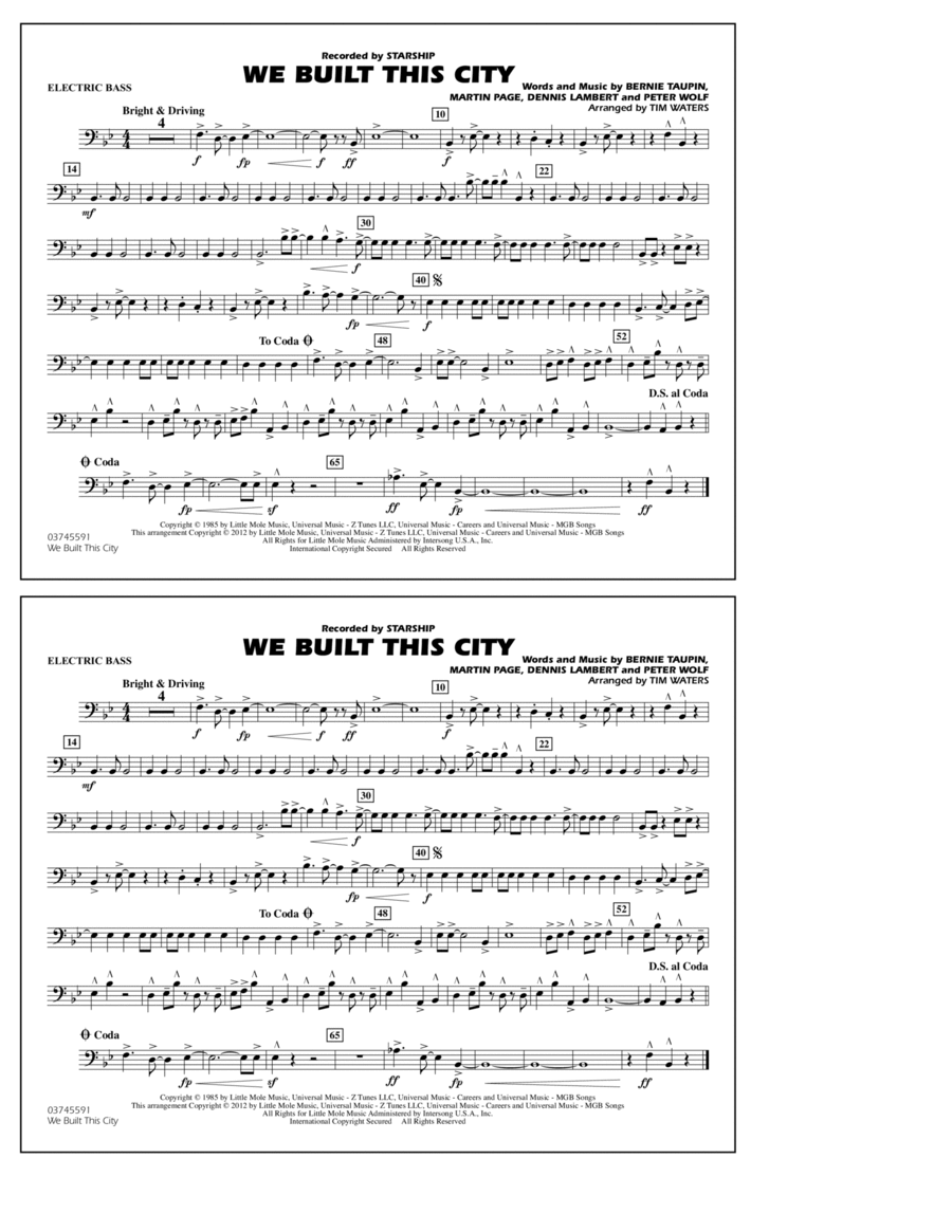 We Built This City - Electric Bass Marching Band scores gallery preview page 1