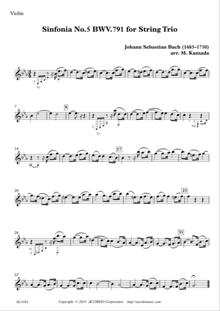 Sinfonia No.5 BWV.791 for String Trio String Trio scores gallery preview page 3
