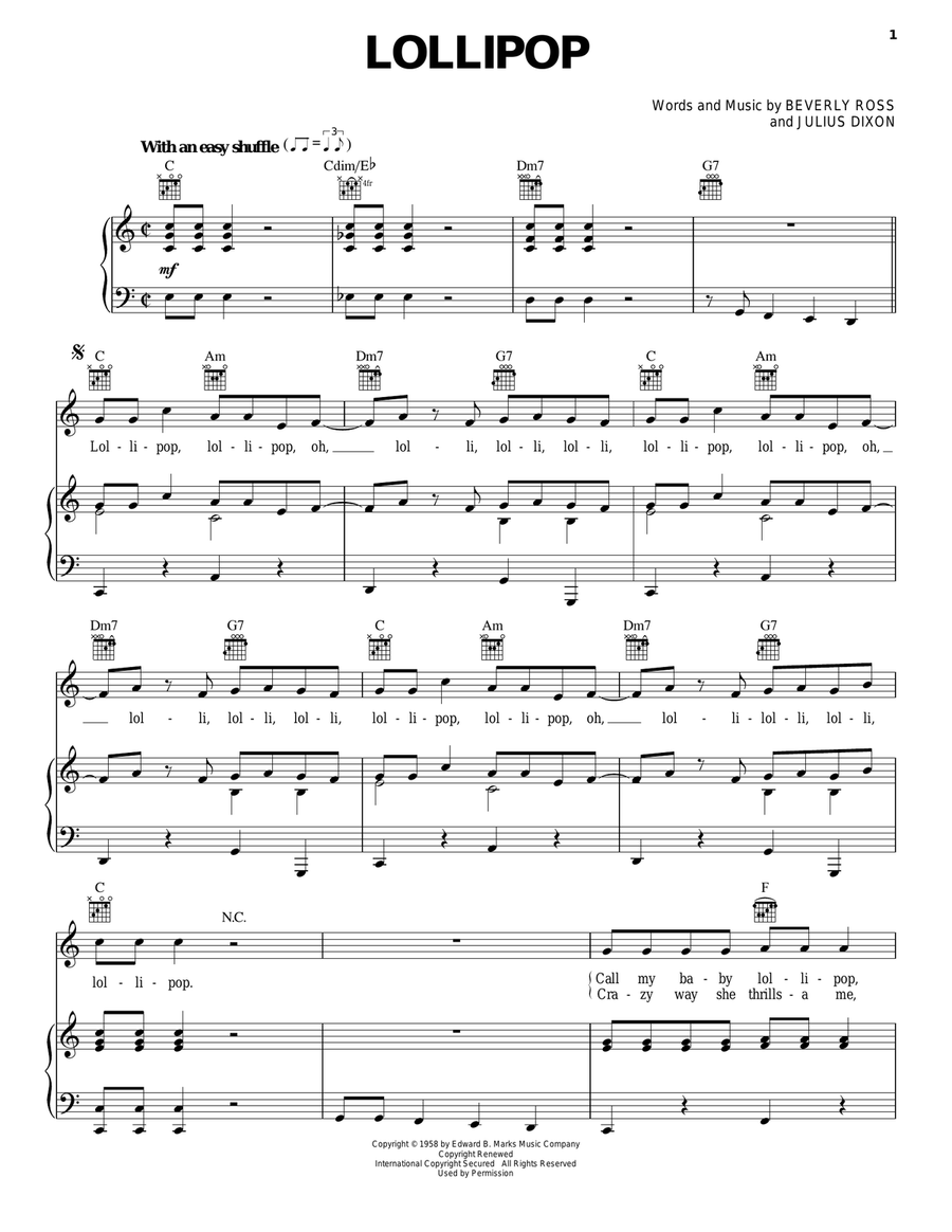 Lollipop Piano, Vocal, Guitar scores gallery preview page 1