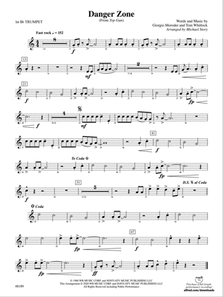 Danger Zone: 1st B-flat Trumpet Concert Band scores gallery preview page 1