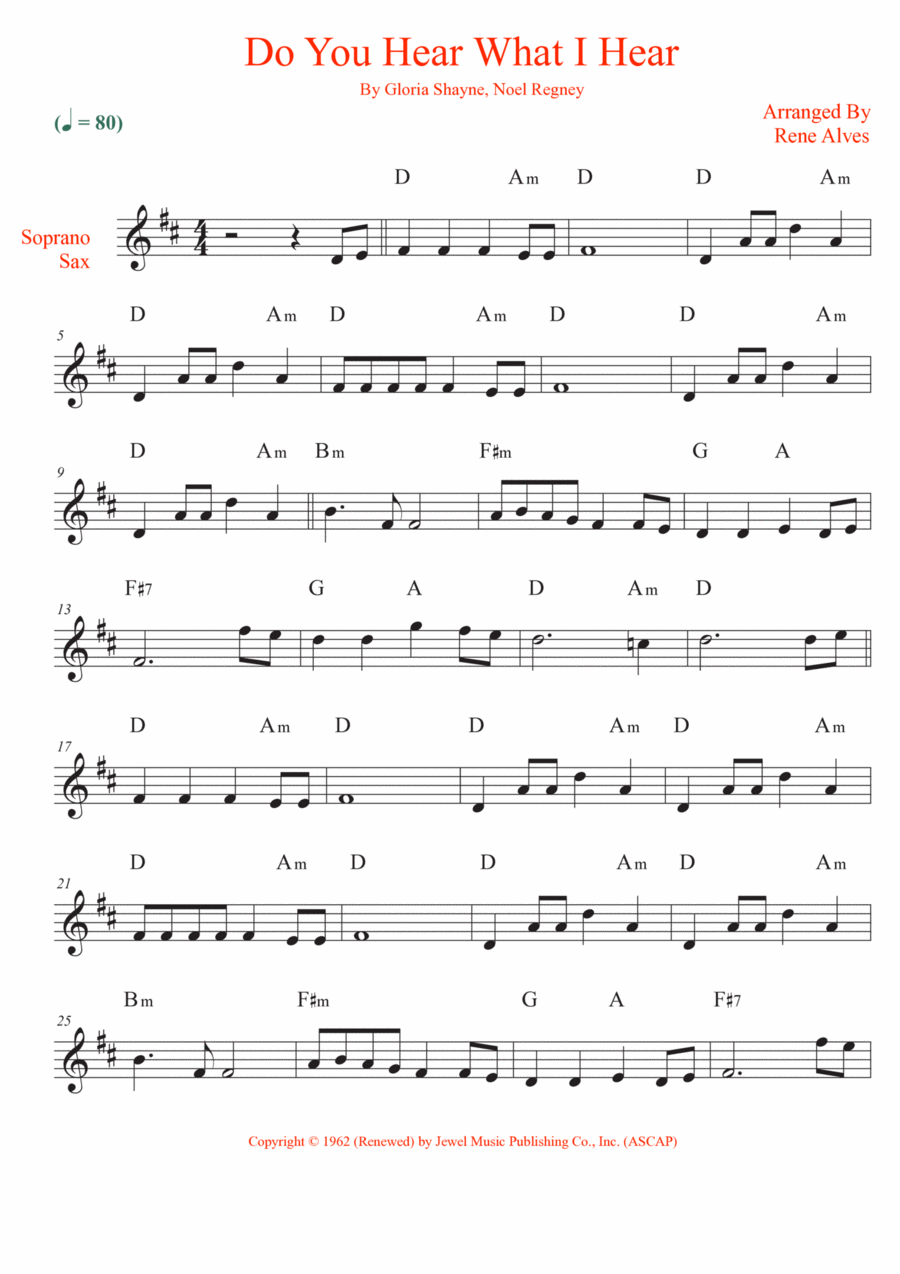 Do You Hear What I Hear Soprano Saxophone scores gallery preview page 1