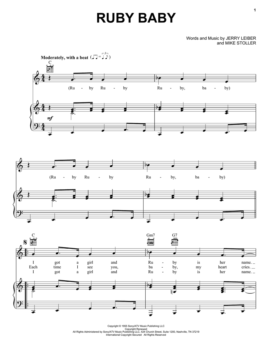 Ruby Baby Ruby Baby Piano, Vocal, Guitar scores gallery preview page 1