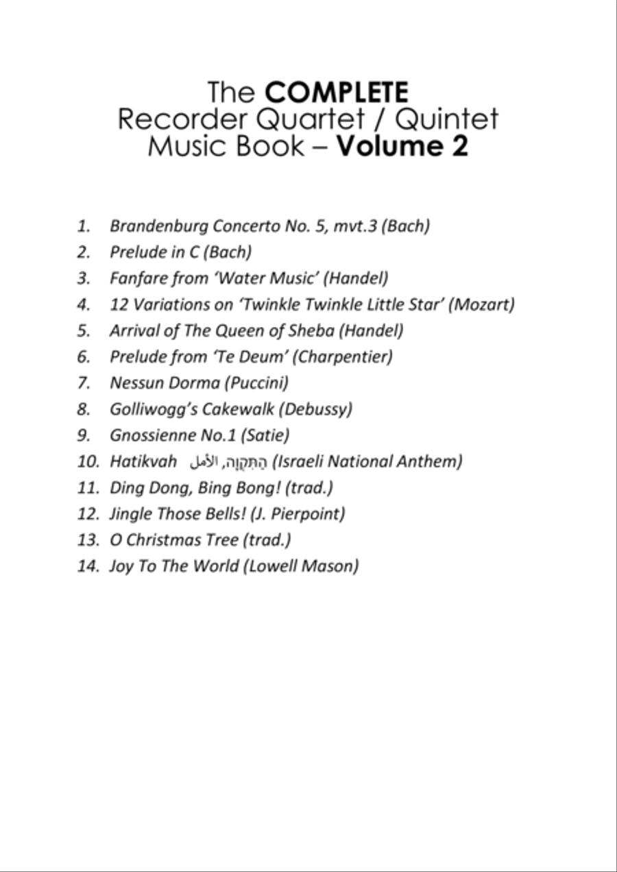 COMPLETE Recorder Quartet / Quintet Music Book Volume 2 - pack of 14 essential pieces: Christmas Soprano Recorder scores gallery preview page 3