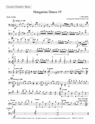 Brahms Hungarian Dance #5 (solo cello or viola)