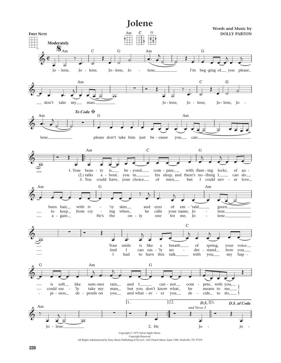 Jolene (from The Daily Ukulele) (arr. Jim Beloff) Ukulele scores gallery preview page 1