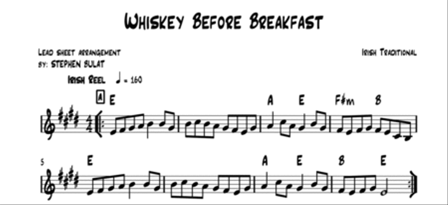 Whiskey Before Breakfast (Irish Traditional) - Lead sheet (key of E) Large Ensemble scores gallery preview page 2