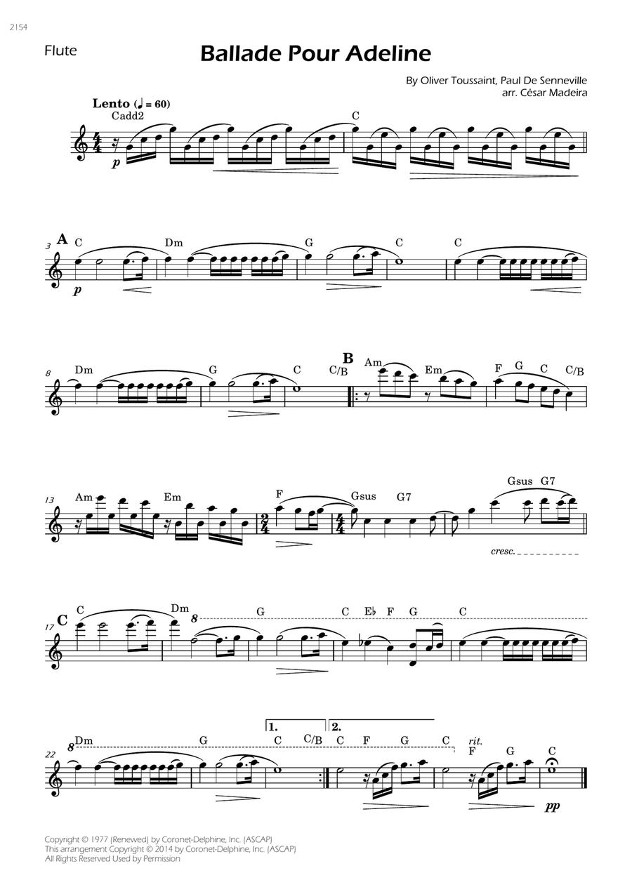 Ballade Pour Adeline Ballade Pour Adeline Flute Solo scores gallery preview page 1