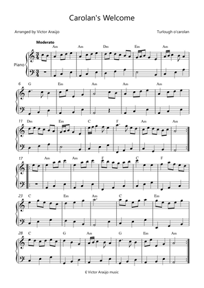 Carolan's Welcome - piano arrangement with Chord Symbols