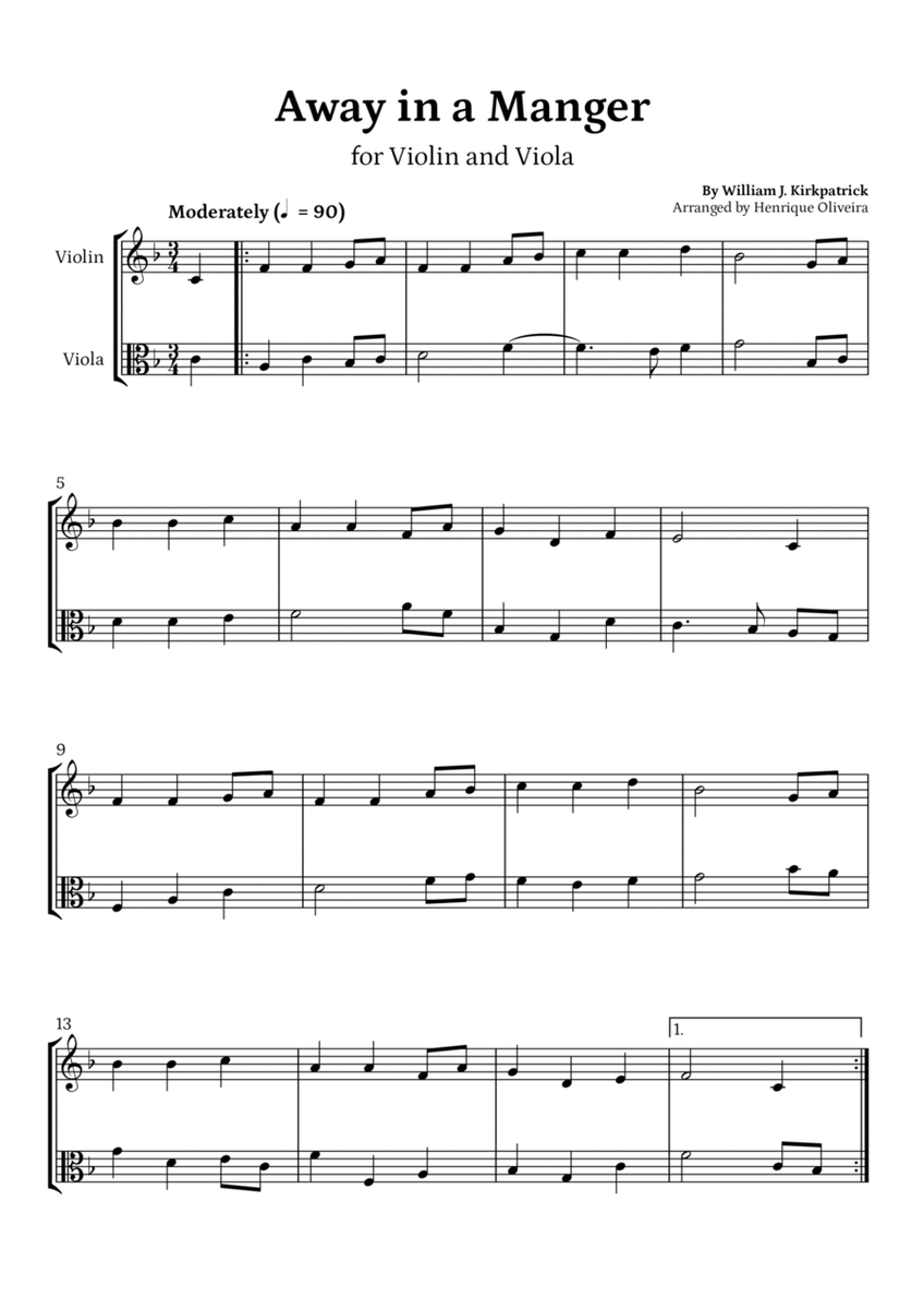 Away in a Manger (Violin and Viola) - Beginner Level image number null