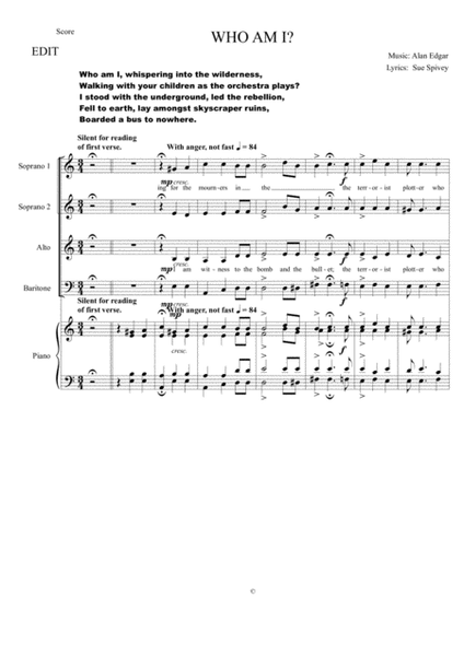 WHO AM I? --SATB accompanied image number null