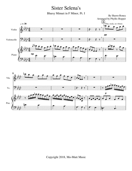 "Sister Selena's Bluesy Minuet in F Minor, Pt. I" (Score and Parts)