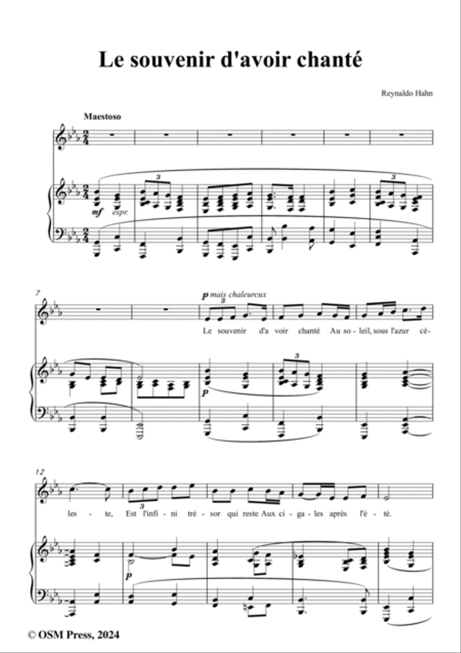 R. Hahn-Le souvenir d'avoir chanté,in E flat Major Voice scores gallery preview page 2