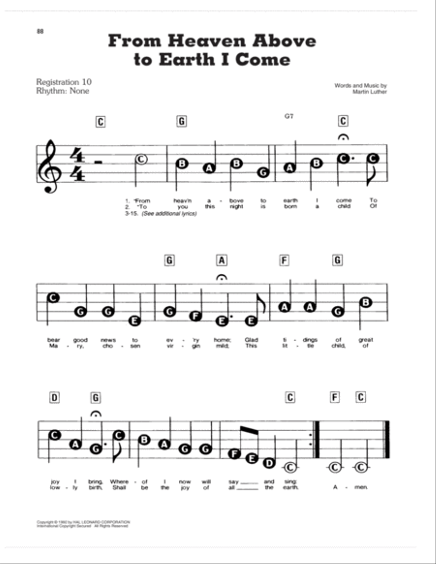 From Heaven Above To Earth I Come Electronic Keyboard scores gallery preview page 1