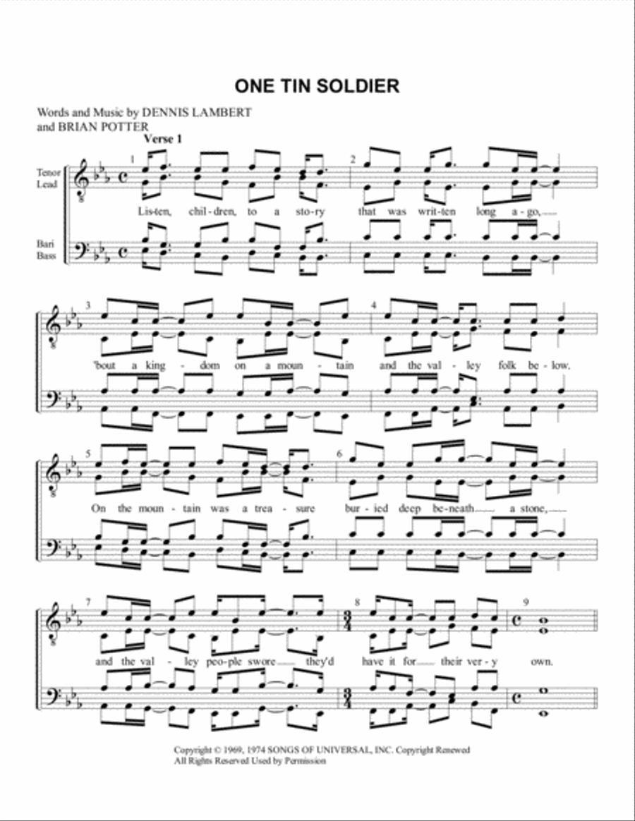 One Tin Soldier TTBB scores gallery preview page 1