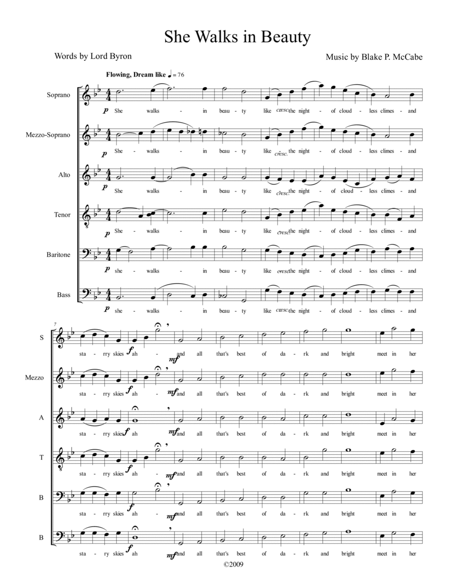 She Walks in Beauty She Walks in Beauty A Cappella scores gallery preview page 1