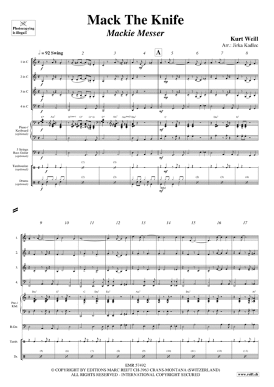 Mack The Knife Brass Quartet scores gallery preview page 3