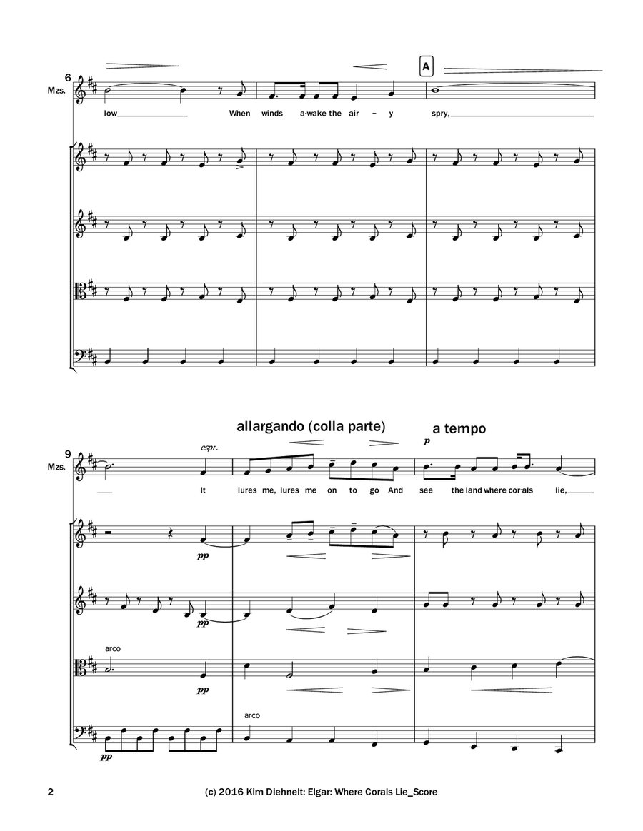 Elgar: Where Corals Lie from Sea Pictures (Arr. Voice and String Quartet) String Quartet scores gallery preview page 3