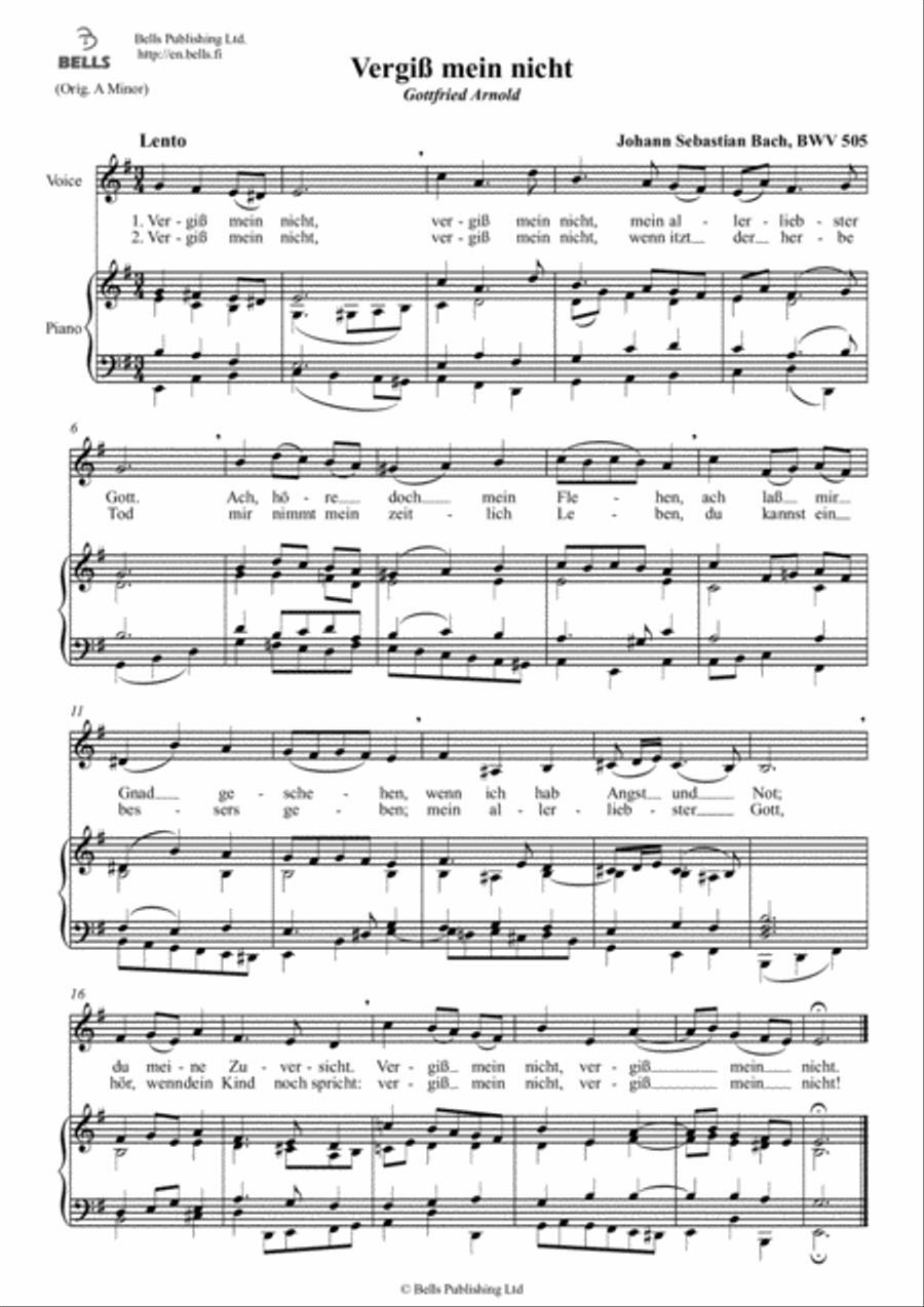Vergiss mein nicht, BWV 505 (E minor) Voice Solo scores gallery preview page 1
