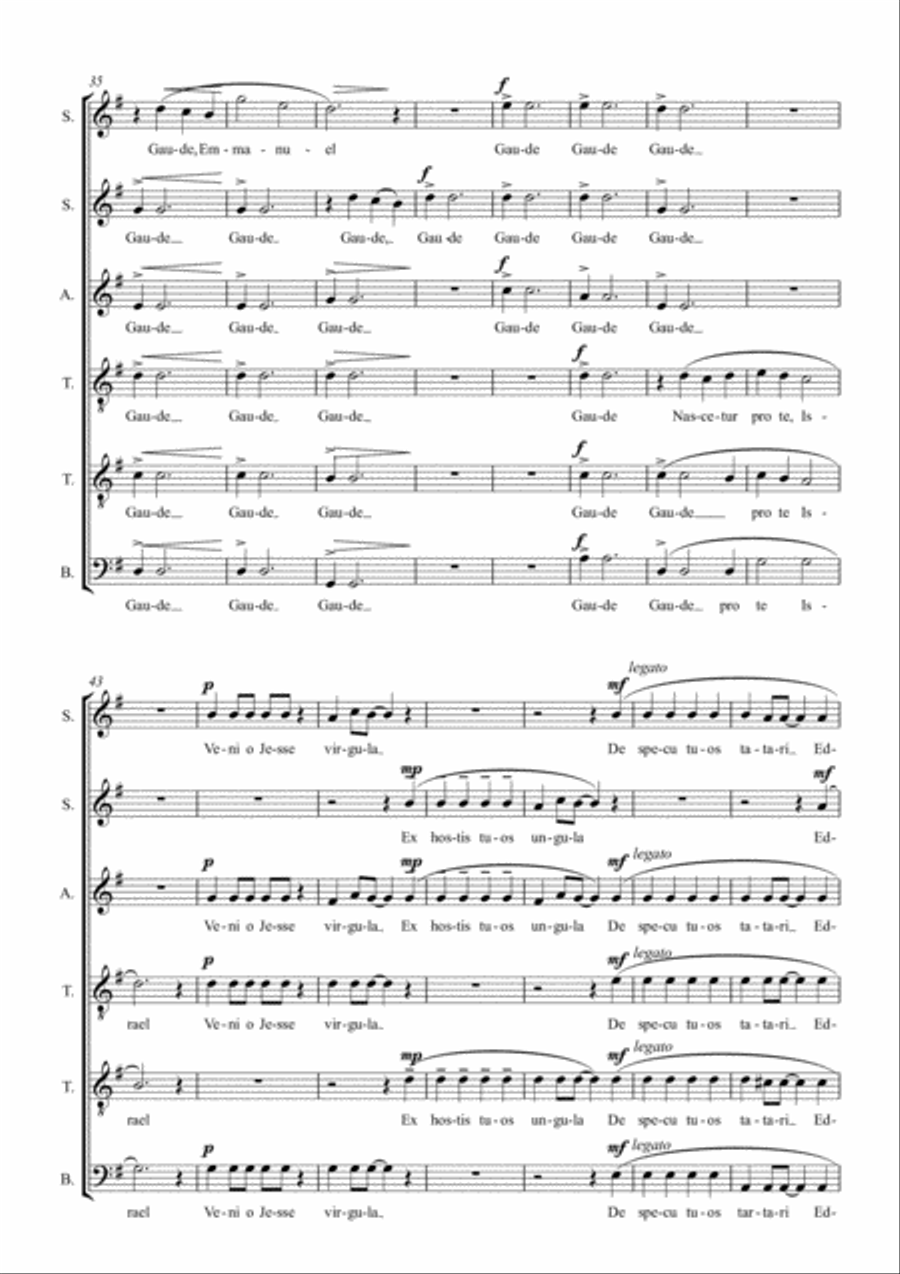Veni, veni, Emmanuel. Advent/Christmas carol for SSATTB, by Simon Peberdy image number null
