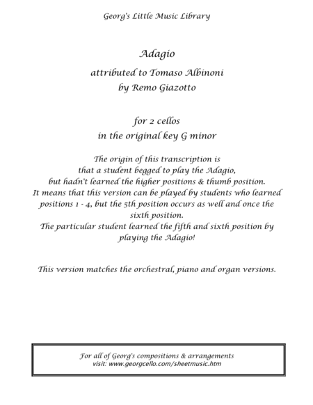 Albinoni Adagio - For 2 Cellos