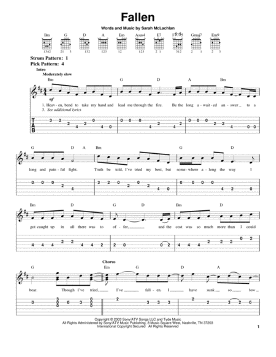 Fallen Acoustic Guitar scores gallery preview page 1