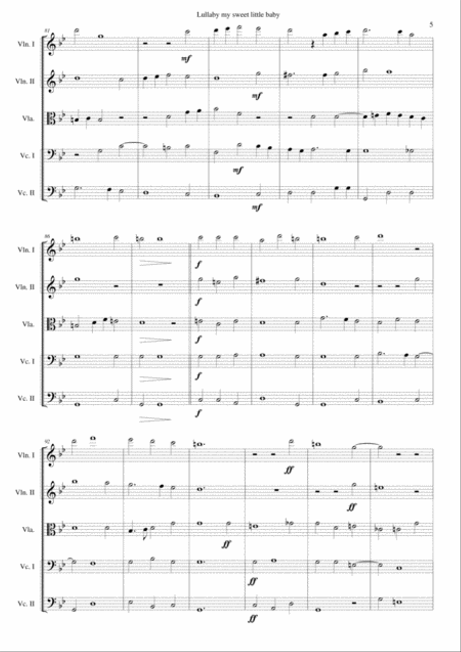 Lullaby my sweet little baby for string quintet (2 violins, viola, 2 cellos) String Trio scores gallery preview page 5