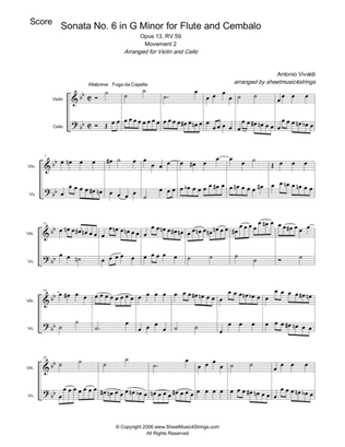 Book cover for Vivaldi, A. - Sonata No. 1 Mvt. 2 for Violin and Cello