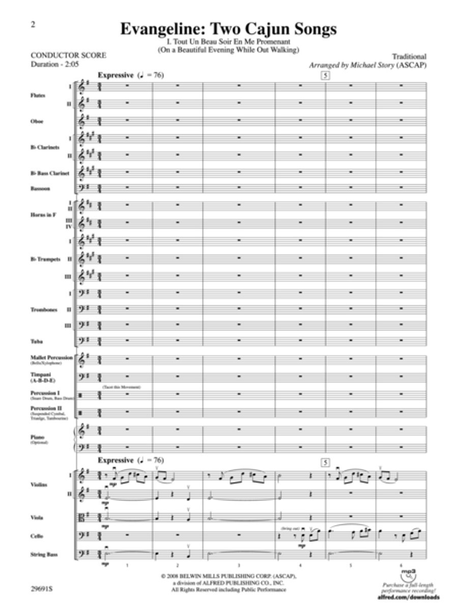 Evangeline: Two Cajun Songs (Score only) Full Orchestra scores gallery preview page 2