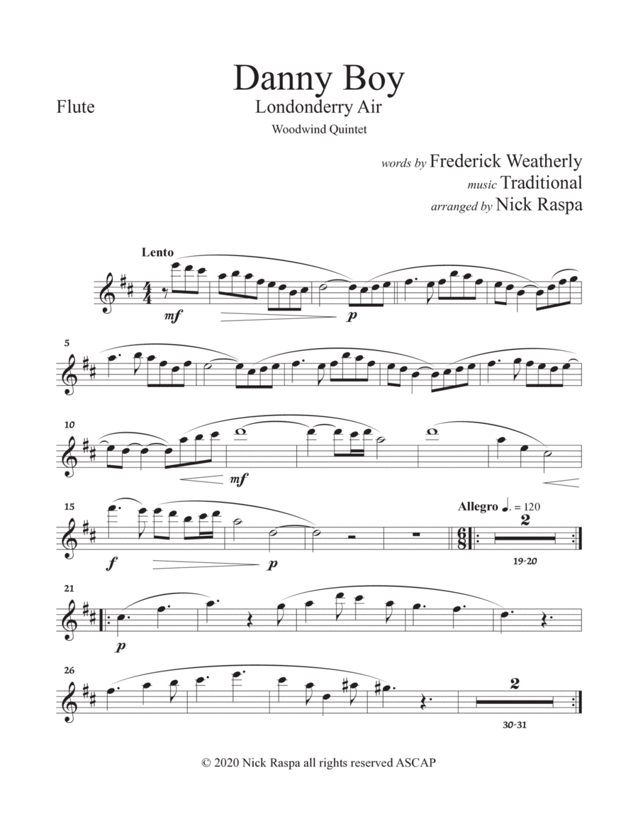 Danny Boy (Londonderry Air) WW Quintet (fl, ob,cl,hrn,bsn) Flute part