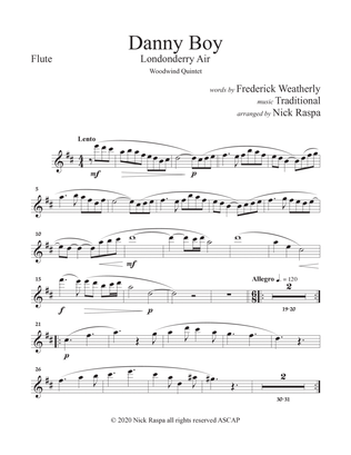 Book cover for Danny Boy (Londonderry Air) WW Quintet (fl, ob,cl,hrn,bsn) Flute part