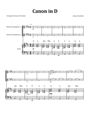Canon by Pachelbel - Baritone Saxophone Duet with Piano and Chord Notation