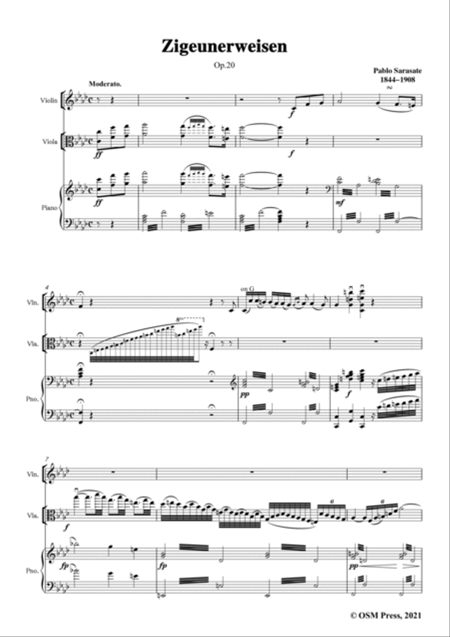 Sarasate-Zigeunerweisen(Gypsy Airs),Op.20,for Violin,Viola and Piano Violin scores gallery preview page 3