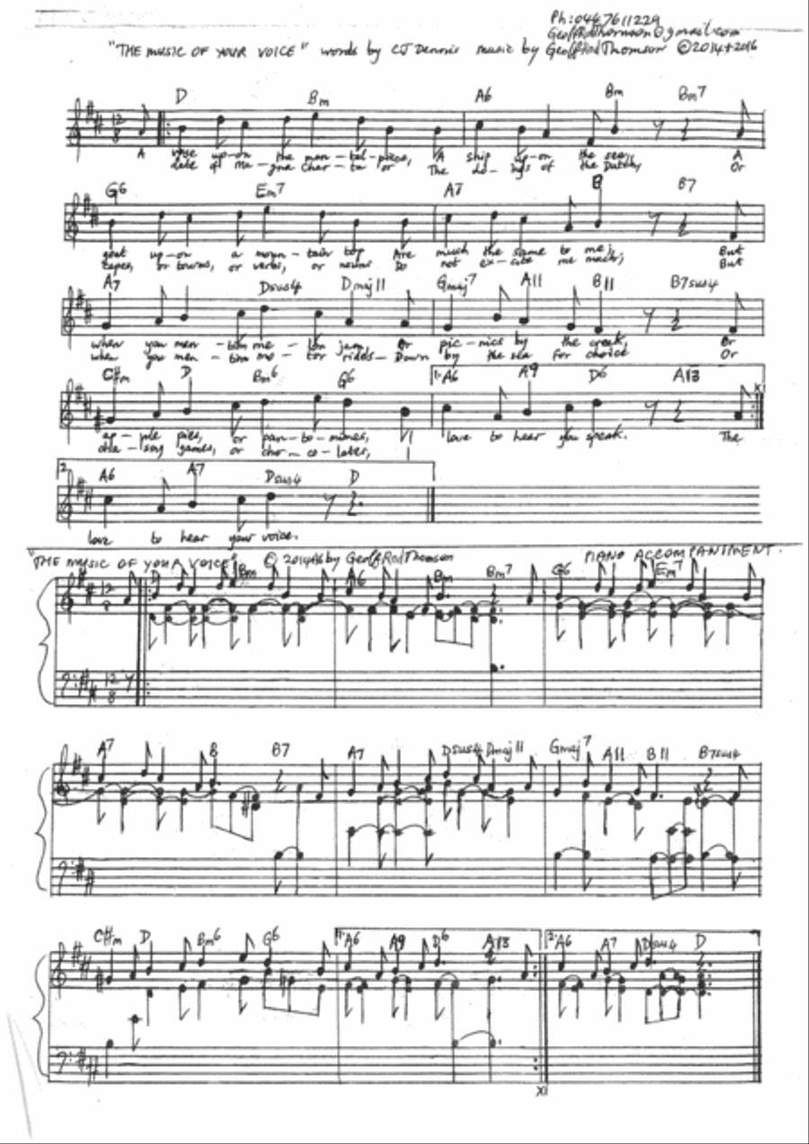 THE MUSIC OF YOUR VOICE. lead sheet&words( #CJDennis ) AND piano Voice scores gallery preview page 1