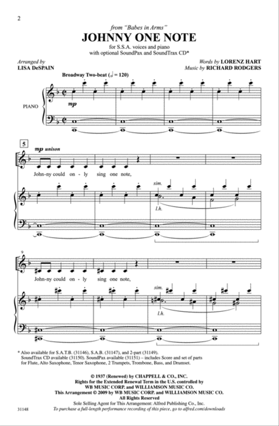 Johnny One Note Women's Choir scores gallery preview page 2