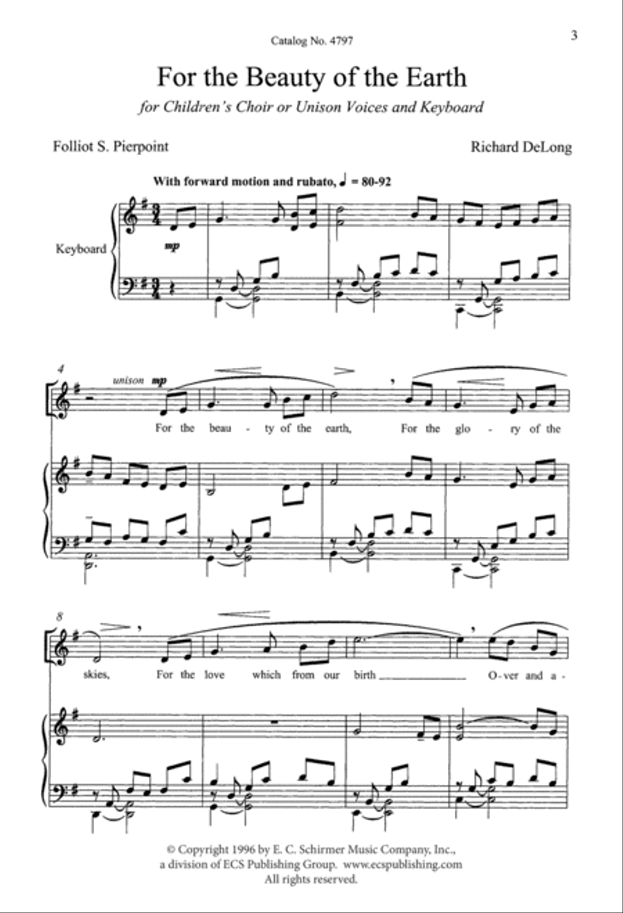 For the Beauty of the Earth Unison Choir scores gallery preview page 2